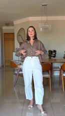 Camisa Oversized em Linho Marrom - Marrom - frente