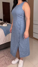 Vestido Midi Linho com Botões - Azul Jeans - frente