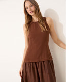 Vestido Longo Evasê com Forro - Marrom - frente