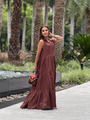 Vestido Santa Fé em Linho - Marrom - frente