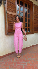 Conjunto Colete com Renda e Calça Rosa - Rosa - frente