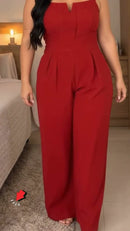 Macacão Longo Pantalona Decote Vazado Vermelho - Vermelho - frente