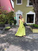 Vestido Pregas Marguerita em Linho - Verde Limão - frente