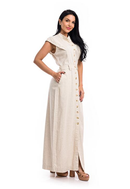 Vestido Longo com Linho - Off White - lateral