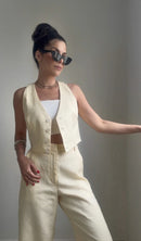 Conjunto 100% Linho Monocromático - Amarelo - lateral