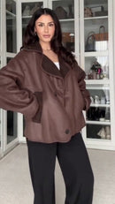 Jaqueta Feminina de Couro Peluciada Oversized Inverno Flamew - Marrom Escuro - lateral