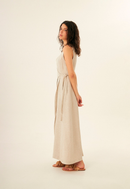 Vestido Cris em Linho - Bege - lateral