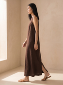 Vestido Midi Alice em Linho - Marrom - lateral