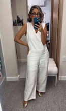 Macacão Worker em Linho - Off White - lateral