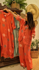 Conjunto Poá em Linho Italiano - Coral - lateral
