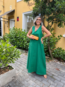 Vestido Paula em Linho - Verde Esmeralda - lateral