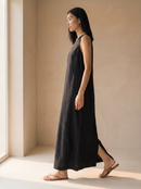 Vestido Midi Alice em Linho - Preto - lateral