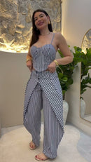Conjunto Cropped e Pantalona Listrada - Listrado Azul Marinho - lateral