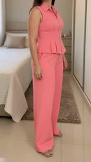 Conjunto Colete com Zíper e Pantalona - Rosa - lateral