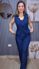 Conjunto Alfaiataria Colete e Calça - Azul Marinho - lateral