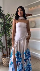 Vestido Essence Estampado - Branco Floral Azul - lateral