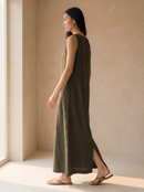 Vestido Midi Alice em Linho - Verde Militar - lateral