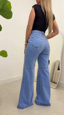Calça Jeans Wide Leg Cintura Alta - Jeans Claro - lateral