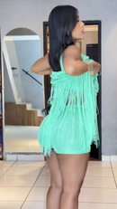 Conjunto Cancún em Tricô com Franjas - Verde Água - lateral