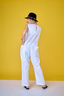 Macacão Worker em Linho - Off White - costas