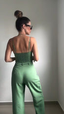 Conjunto Monocromático Calça Alfaiataria e Cropped - Verde - costas