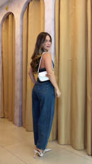 Conjunto Colete Jeans com Cinto e Calça Jeans - Azul Jeans - costas
