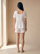 Conjunto Bata Amélia e Shorts Dora em Linho - Branco - costas