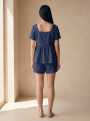 Conjunto Bata Amélia e Shorts Dora em Linho - Azul Marinho - costas