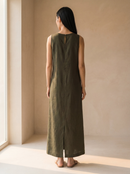 Vestido Midi Alice em Linho - Verde Militar - costas
