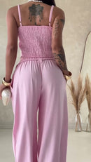 Conjunto Cropped Alcinha com Botões e Calça Pantalona - Rosa - costas