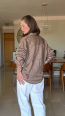 Camisa Oversized em Linho Marrom - Marrom - costas