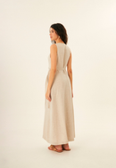 Vestido Cris em Linho - Bege - costas