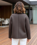 Jaqueta Feminina de Couro Peluciada Oversized Inverno Flamew - Marrom Escuro - costas