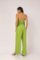 Conjunto Top Strapless e Calça Pantalona - Verde - costas