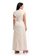 Vestido Longo com Linho - Off White - costas