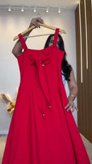 Vestido Longo Alças Largas com Amarração nas Costas - Vermelho - costas