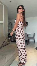Vestido Longo Alcinha Animal Print com Amarração - Animal Print - costas