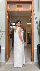 Vestido Paula em Linho - Off White - costas