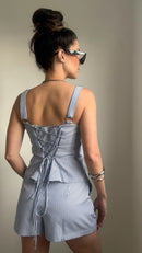 Shortsaia Listrado com Blusa Colete - Azul Listrado - costas