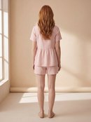 Conjunto Bata Amélia e Shorts Dora em Linho - Rosa Claro - costas
