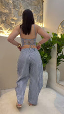 Conjunto Cropped e Pantalona Listrada - Listrado Azul Marinho - costas