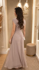 Vestido Longo Decote Drapeado com Fenda Rosê - Rosê - costas