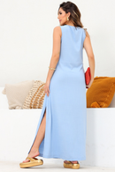 Vestido Longo Regata Donatela em Viscolinho - Azul Claro - costas
