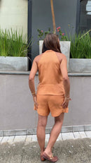 Conjunto Regata e Short 100% Linho - Tangerina - costas