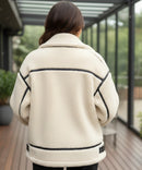 Jaqueta Feminina de Inverno com Forro Peluciado Detalhe em Couro Angelina - Off White - costas