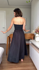 Conjunto Top Frente Única e Saia Longa Preto - Preto - costas