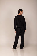 Conjunto Moletom Cropped Wide Leg - Preto - costas