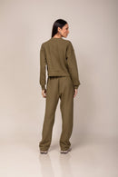 Conjunto Moletom Cropped Wide Leg - Verde - costas