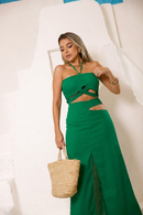 Conjunto Maravilhoso em Linho - Verde - detalhe