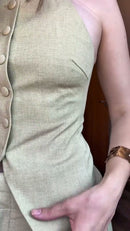 Conjunto Colete e Calça Pantalona - Verde Claro - detalhe